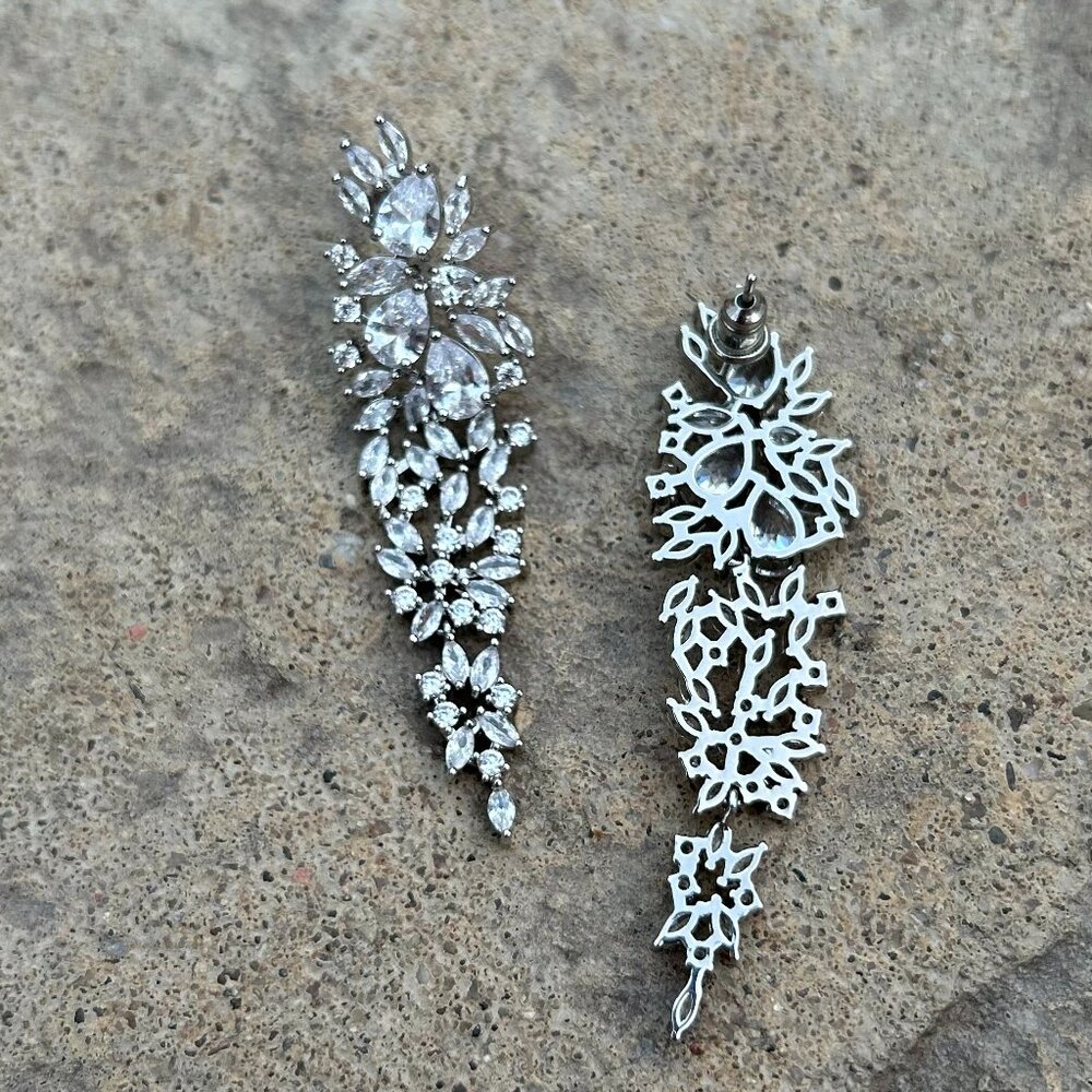 Silver Crystal Cascade Dangle Earrings - image 2